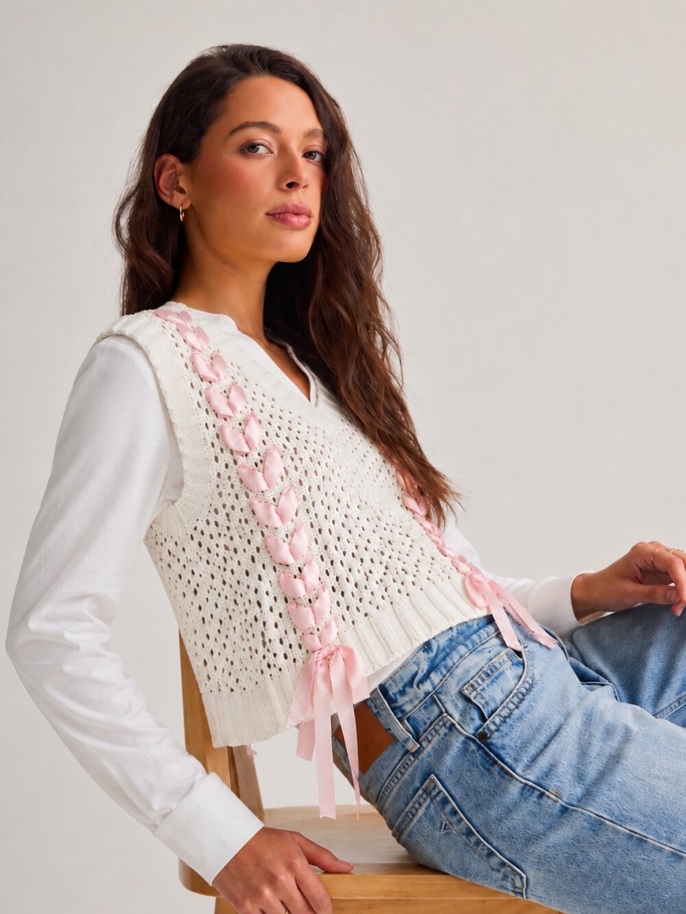 Sleeveless Crochet Sweater Vest Top Coquette Whimsical Layering Sz Sm Fall